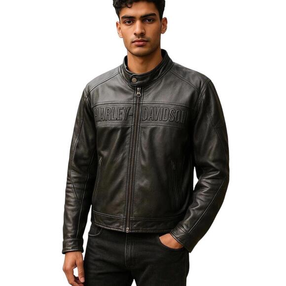 Harley Davidson Men’s Leather Jacket Size 2xL Model Rn103819 Biker Zip Button